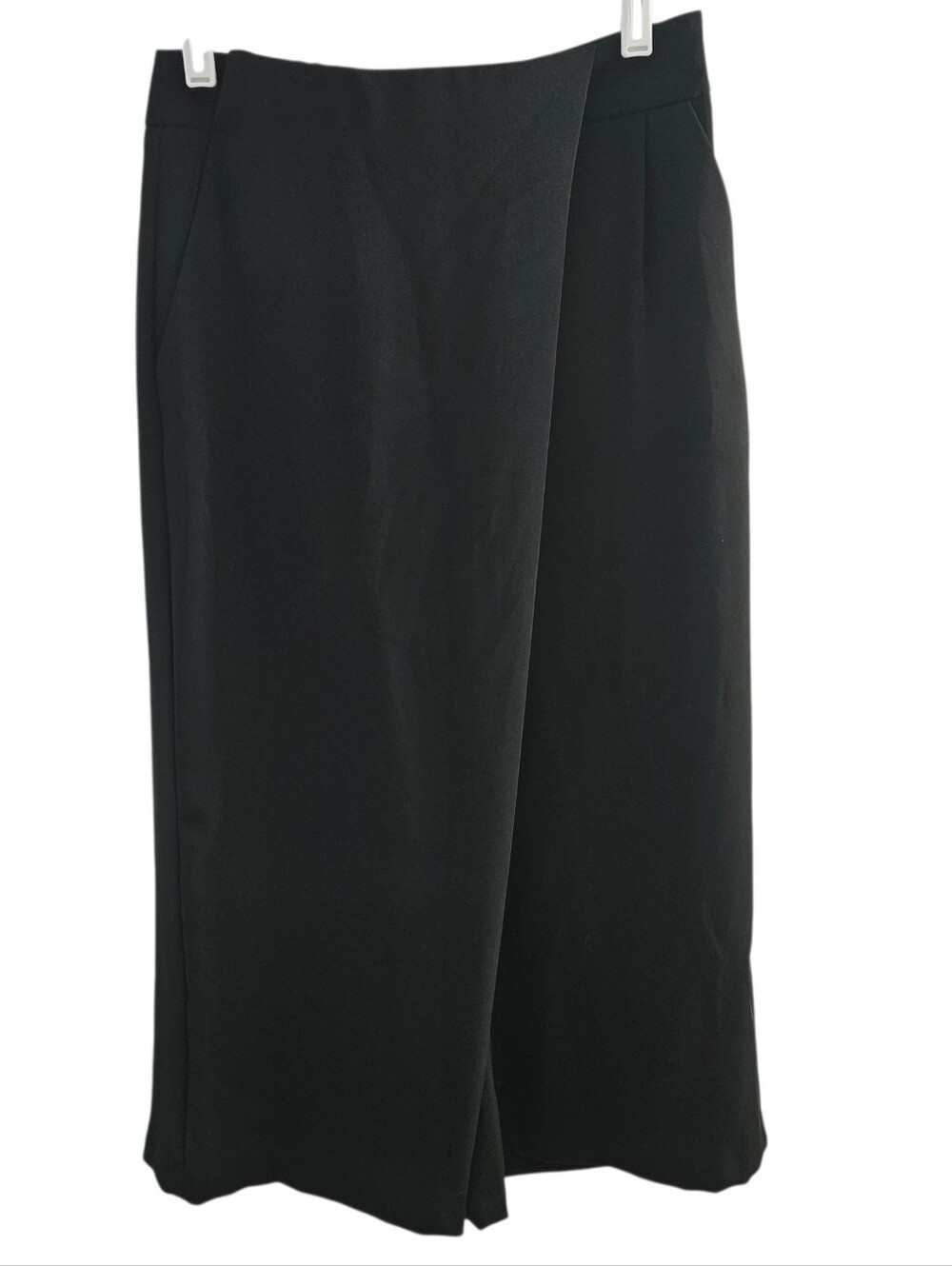 Zara Women's Asymmetric Wide-Leg Trouser Crop Pants Size Small Black